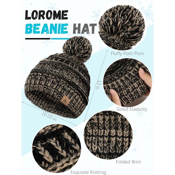 Women’s Beige black Knit Beanie Hat, Gloves, Scarf & Ear Warmer Set - Winter - Picture 2 of 6